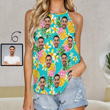 Custom Face Tank Tops Women's Yellow Pineapple Flowers Summer Halterneck Strapless Print Vest Shirt