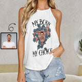 Custom Face Tops Simple White Summer Halterneck Strapless Print Vest Shirt Women's Personalized Tank Top