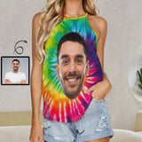 Personalized Tank Top with Face Women's Tie Dye Summer Halterneck Strapless Vest Loose Tops