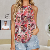 Put Face on Tank Top for Women Pink Graffiti Summer Halterneck Strapless Print Vest Shirt