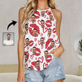 Custom Face Red Kiss Women's Top Summer Halterneck Strapless Print Personalized Vest Shirts Tank Top