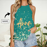 Custom Name Green Women's Top Summer Halterneck Strapless Print Vest Shirts Personalized Tank Top