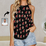 Women's Tops with Custom Face Roses Summer Halterneck Strapless Print Vest Shirts Personalized Tank Top