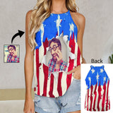 Women's Tops with Custom Face Torn Flag Personalized Tank Top Summer Halterneck Strapless Print Vest Shirts