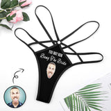 Custom Face Black Sexy Thongs T-Back Underwear for Women Personalized Women's G-String Panties