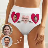 Personalized Women's High Waist Underwear Custom Face I Love You Ladies Soft Granny Knickers Panties