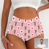 Personalized Women's High Waist Underwear Custom Face Pink Heart Ladies Soft Granny Knickers Panties
