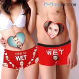 Custom Couple Matching Briefs with Face Personalized Photo Makes Me Wet Women's Boyshort Panties&Men's Boxer Briefs, Valentine's Day Gift