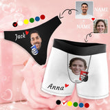 Custom Face&Name Couple Matching Underwear I Love You Lingerie Personalized Women's Classic Thong&Men's Print Boxer Brief, Valentine's Day Gift