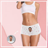Custom Face Underwear for Ladies Personalized Pink Love Heart Women's Boyshort Panties