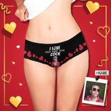 Custom Photo&Name Underwear Personalized I Love Cock Women's All Over Print High-cut Briefs Honeymoon Gift for Her