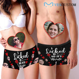 Personalized Face Licked It Women's Boyshort Panties&Men's Boxer Briefs Custom Matching Briefs Underwear For Couple Valentine's Day Gift