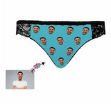 Personalized Face Lace Panties Custom Blue Sexy Underwear Women's Lace Panty