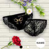 Personalized Name Underwear for Her Custom Golden Bow Sexy Thongs Women's Lace Panty