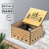Custom Name&Initials Flower Wooden Music Box Put Your Name or Text on Music Box