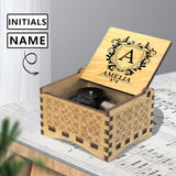 Custom Name&Initials Shield Wooden Music Box Personalized Text Music Box Gift