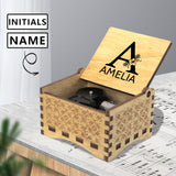 Custom Name&Initials Small Flower Wooden Music Box Design Your Own Personalized Gift