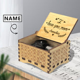 Custom Name Love You Mom Wooden Music Box Put Your Own Text on Music Box