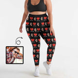 #Plus Size Custom Face Red Heart I Love You Women's Plus Size Stretch Leggings
