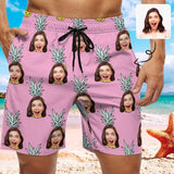Custom Girlfriend Face Pineapple Pink Men's Casual Beach Shorts with Drawstring